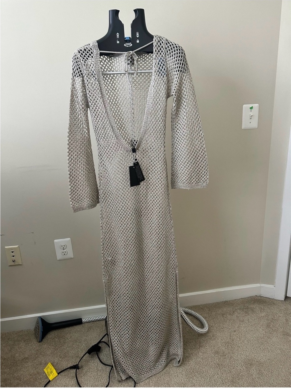NWT South Beach x Misha Grimes Metallic Crochet Knit Maxi Beach Cover Up Dress - Picture 4 of 6